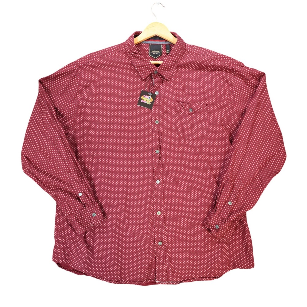 Six Lincoln Button Up Mens 3X Maroon Excellent Polka Dot Pattern GWXN14GG1